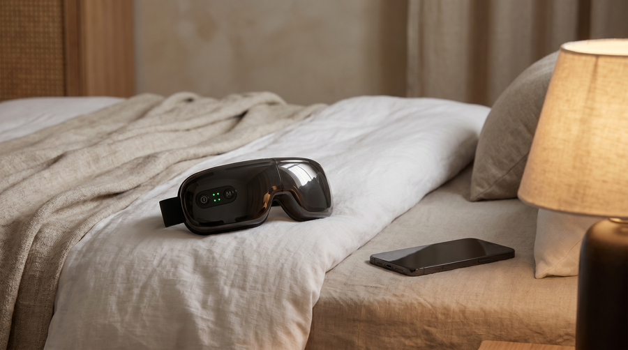 PLACEHOLDER: lifestyle-in-use-1 — person with device, eyes closed
